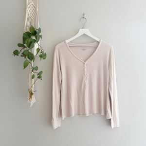 Posh Peanut Long Sleeve Dusty Blush Pointelle Henley Top
